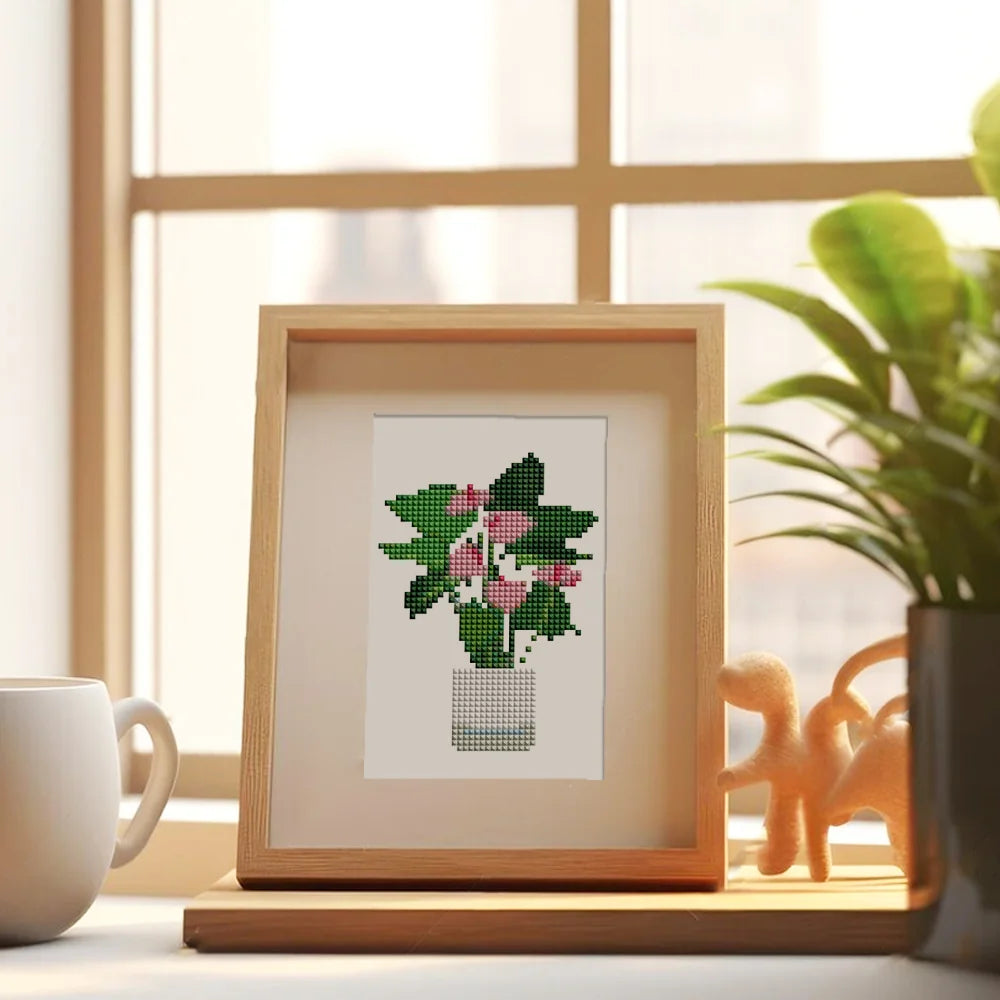Tropical Houseplants mini diamond painting design displayed in a decorative room setting