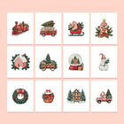 Vintage Christmas Village twelve-pack mini diamond painting set with all designs