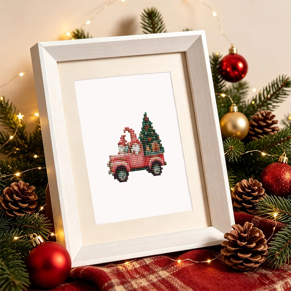 Framed Vintage Christmas Village mini diamond painting artwork displayed in a styled setting