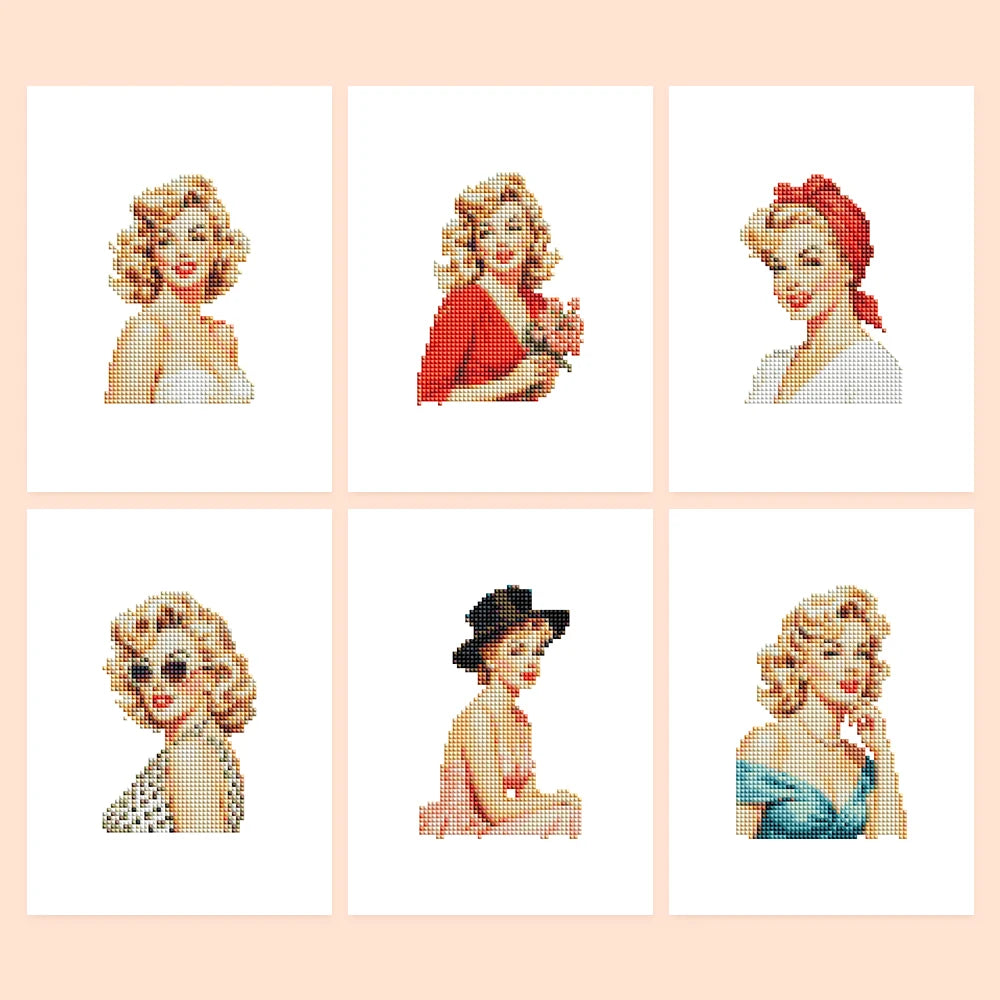 Vintage Glamour Portraits six-pack mini diamond painting set with all designs