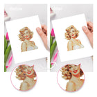 Before and after view of a Vintage Glamour Portraits mini diamond painting design