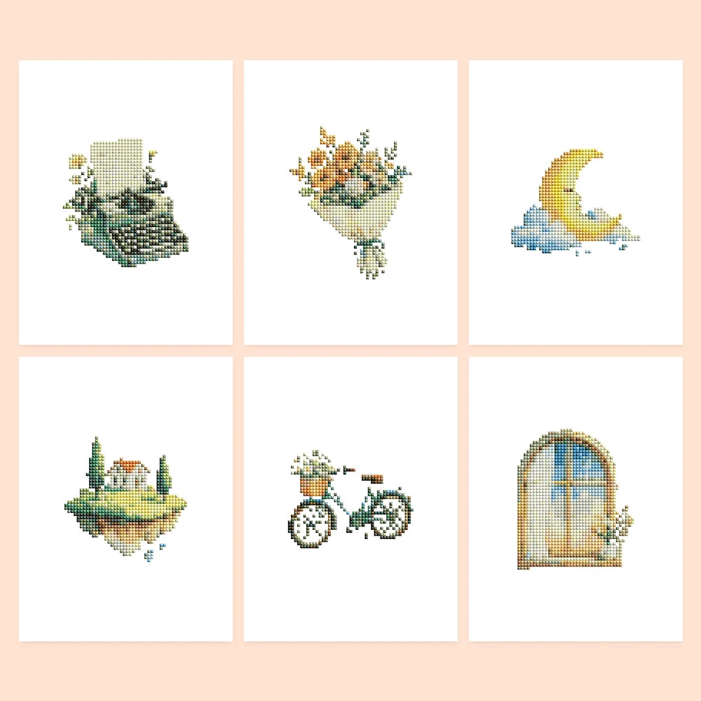 Whimsical Cottage Finds six-pack mini diamond painting set with all designs