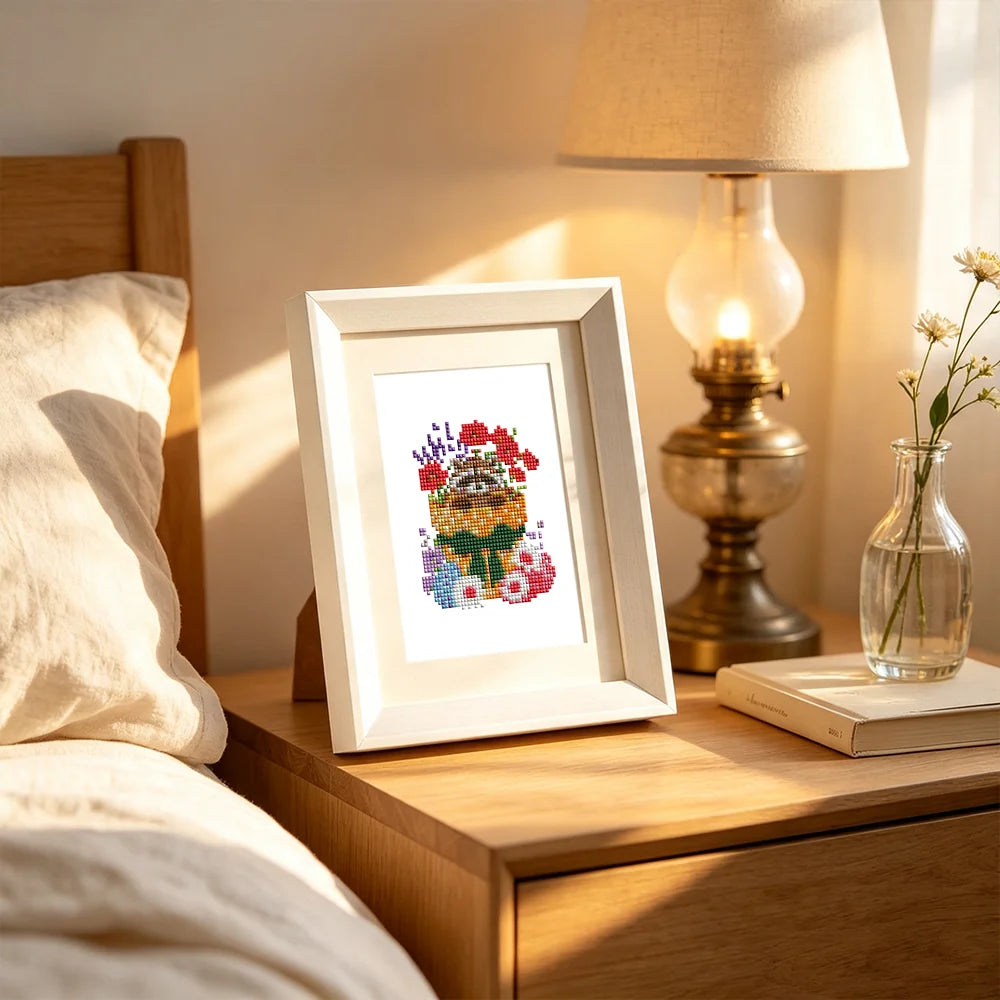 Whimsical Woodland Friends mini diamond painting design displayed in a decorative room setting