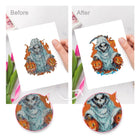 Before and after view of a Witchy Pumpkin Parade mini diamond painting design