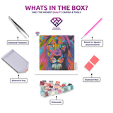Colourful Lion diamond painting kit contents shown together