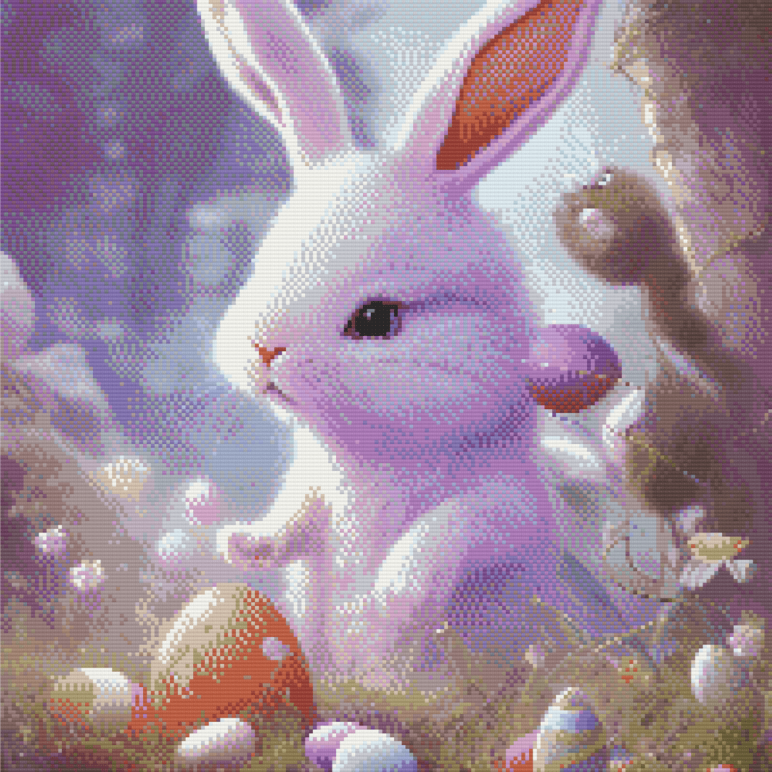 Cute Easter Bunny artwork shown as a completed diamond painting preview