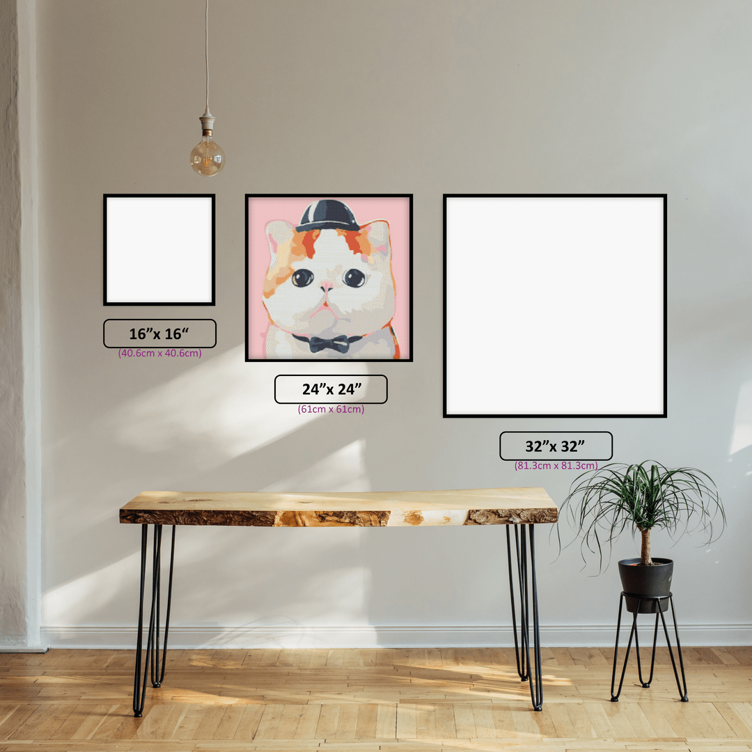 Gentleman Kitty diamond painting displayed in a room setting