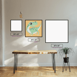 Happy Lil' Dinosaur diamond painting displayed in a room setting