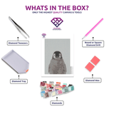 Penguin diamond painting kit contents shown together