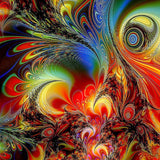 Psychedelic swirl of bright multicoloured abstract patterns